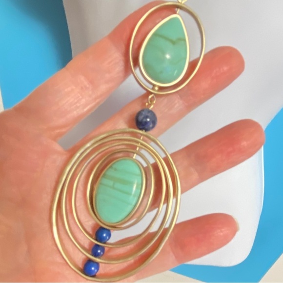 CHICO'S Long Turquoise Blue Gold Tone Long Necklace - Picture 4 of 7